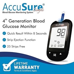 AccuSure Simple Glucometer 25 Strips with Free Glucometer,for Accurate Blood Glucose Sugar Testing Machine - Image 2