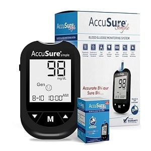 AccuSure Simple Glucometer 25 Strips with Free Glucometer,for Accurate Blood Glucose Sugar Testing Machine