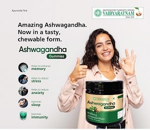 Vaidyaratnam Ashwagandha Gummies Natural Stress Support & Focus Aid Ashwagandha Root extract Gummies - Image 2